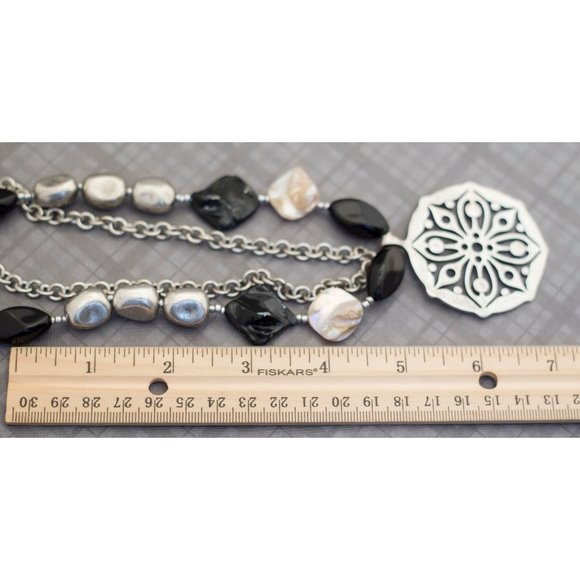 Vintage Gothic Silver Tone Multi Strand Necklace 28 Inches G6 - Picture 3 of 3